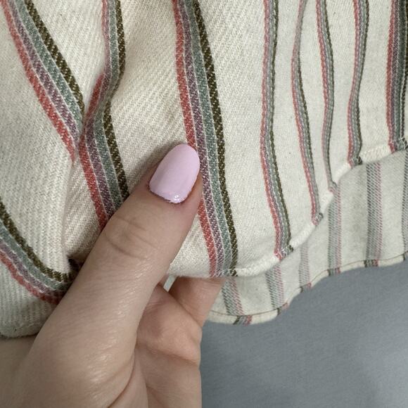 Madewell Womens Top Large Cream Flannel Sunday Shirt in Claxton Stripe Preppy - Picture 6 of 16